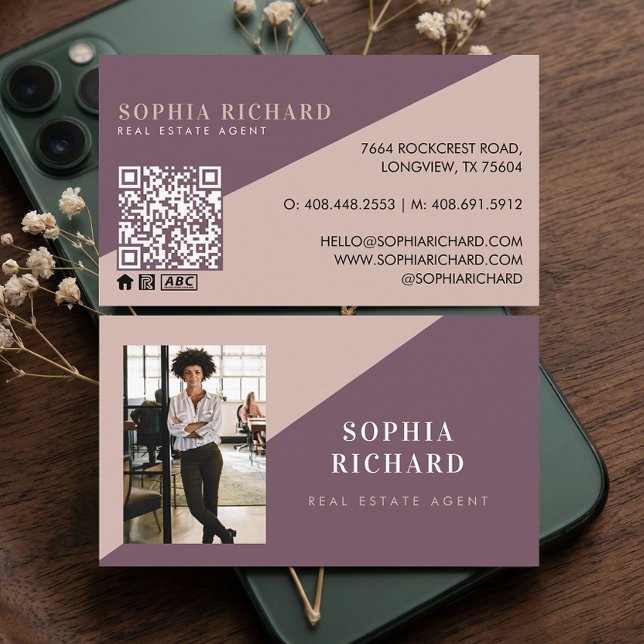 Modern Minimal Real Estate Agent Photo QR Code Visitenkarte (Modern Minimal Real Estate Agent Photo QR Code Business Card)