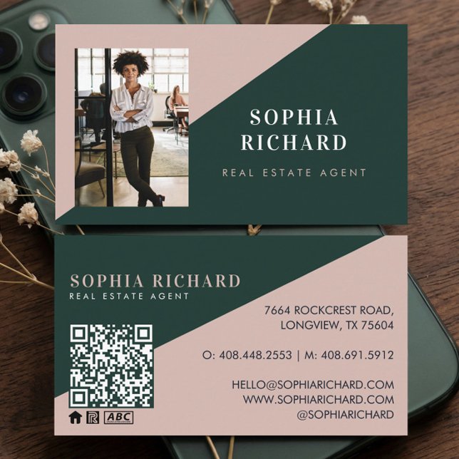 Modern Minimal Real Estate Agent Photo QR Code Visitenkarte (Modern Minimal Real Estate Agent Photo QR Code Business Card)