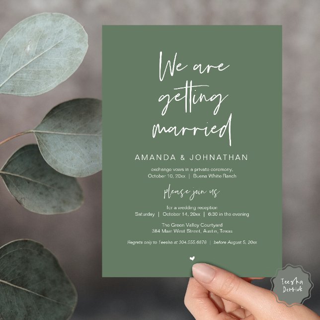 Modern Minimal Reception, "We are getting married" Einladung (Modern Minimal Reception, We are getting married Invitation Card in Sage Green)