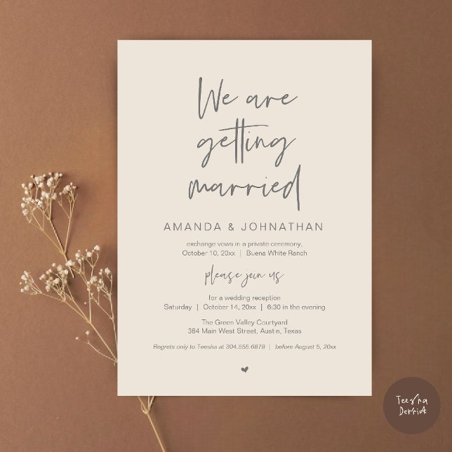 Modern Minimal Reception, "We are getting married" Einladung (Modern Minimal Reception, We are getting married Invitation Card in Cream and Grey)