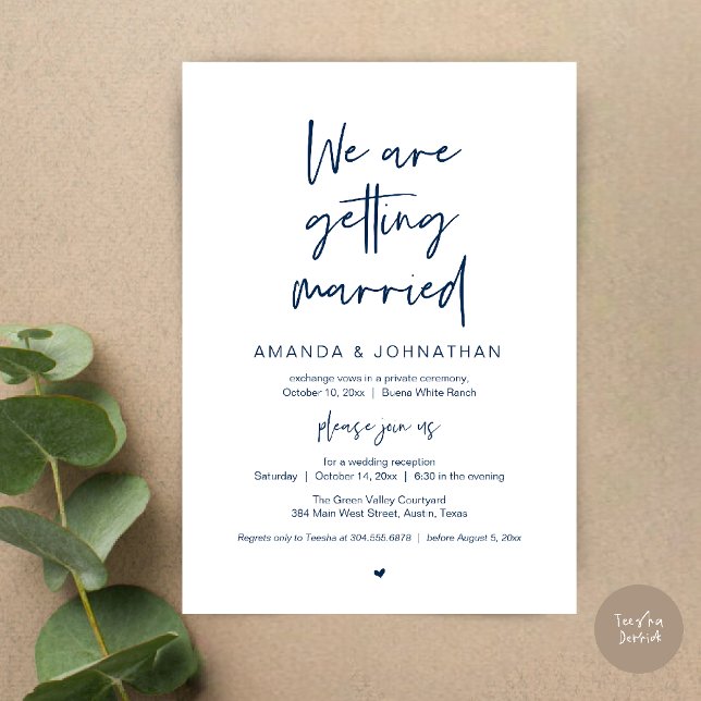 Modern Minimal Reception, We are getting married Einladung (Modern Minimal Reception, We are getting married Invitation Card in Navy Blue)