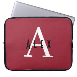 Modern Minimal Red Initial + Name Monogram Laptopschutzhülle