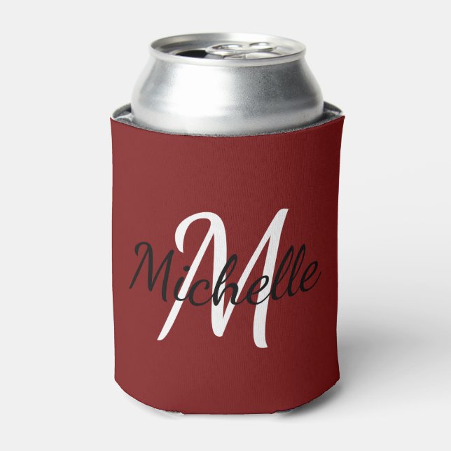Modern Minimal Red Monogram Name + Initial Dosenkühler (Kanne Vorderseite)