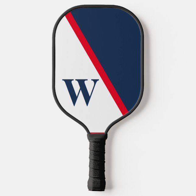 Modern Minimal Red White Blue Uni Monogram Pickleball Schläger (Rückseite)