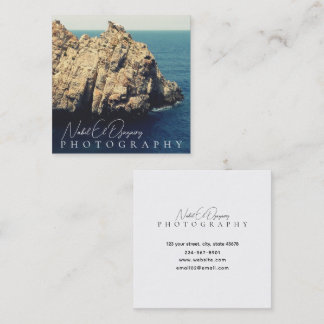 modern minimal rocky beach shore photography quadratische visitenkarte