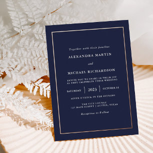 Modern Minimal Rosen-Goldfolienrand Hochzeit Folieneinladung