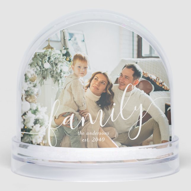 Modern Minimal Script Family 2 Photo Schneekugeln (Vorderseite)