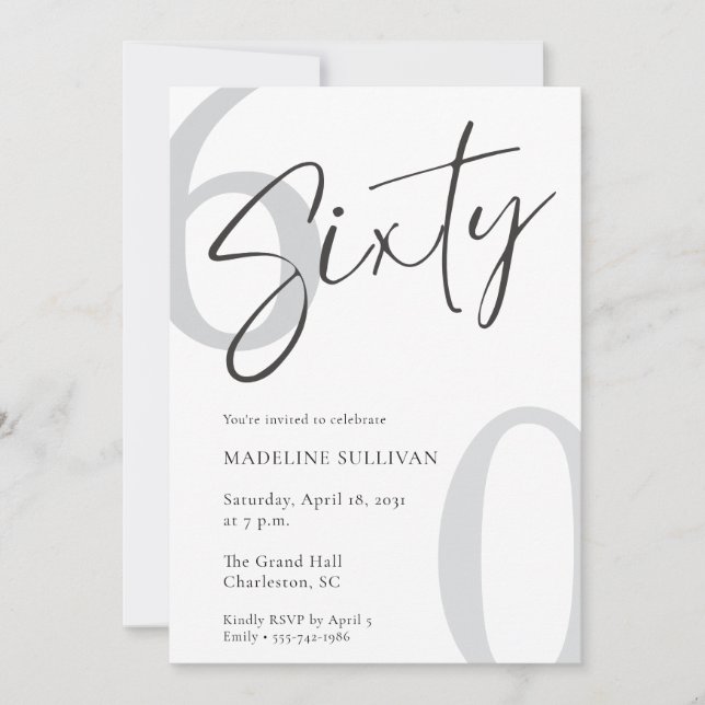 Modern Minimal Script Sixty 60th Birthday Party Einladung (Vorderseite)