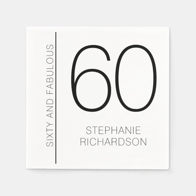 Modern Minimal Sixty and Fabulous 60th Birthday Serviette (Vorderseite)