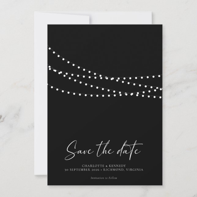 Modern Minimal String Lights Photo Save the Date  (Devant)