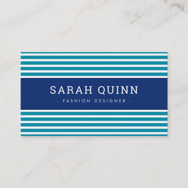 MODERN MINIMAL STRIPE aqua aquamarine marineblaue Visitenkarte (Vorderseite)