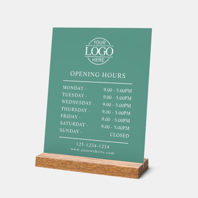 Modern Minimal Teal Green Business Opening Hours (Angle)