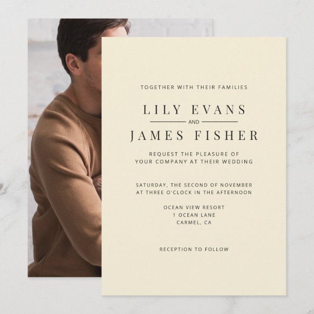 Modern Minimal Wedding Invitation Photo on Back Einladung (Vorne/Hinten)