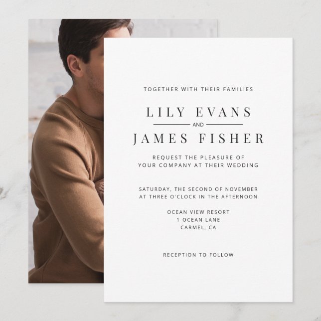 Modern Minimal Wedding Invitation Photo on Back Einladung (Vorne/Hinten)