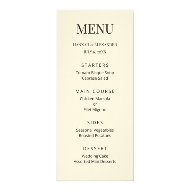 Modern Minimal Wedding Menu (Devant)