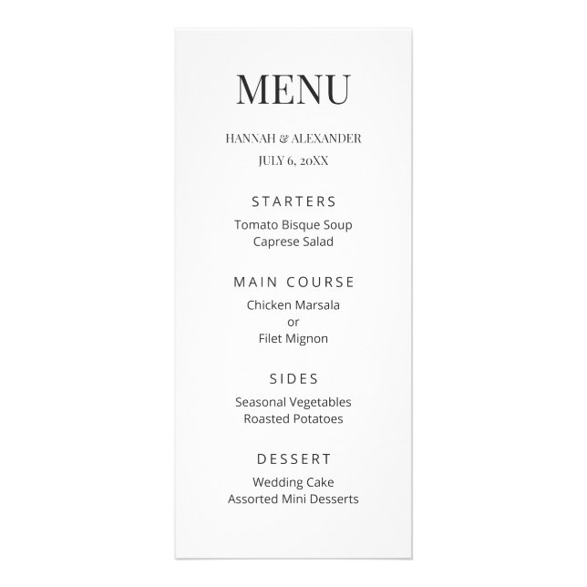 Modern Minimal Wedding Menu Werbekarte (Vorne)