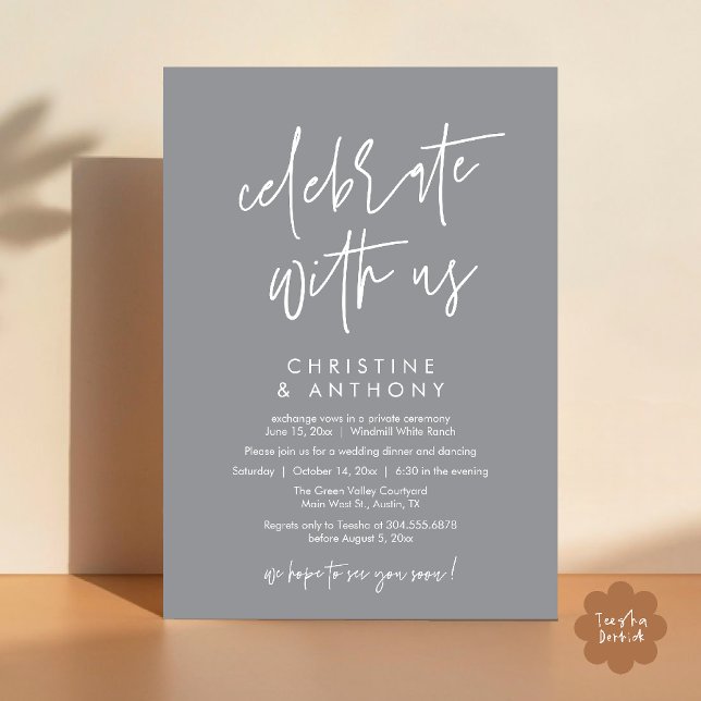 Modern Minimal Wedding Reception Dinner Einladung (Modern Minimal Wedding Reception Dinner Lunch Brunch Invitation Card in Grey)