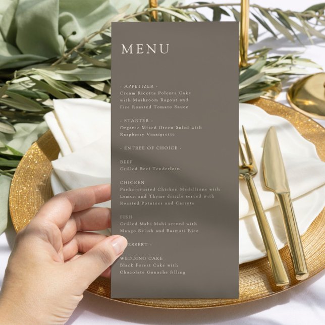 Modern Minimal Wedding Reception Menu Taupe (Créateur téléchargé)