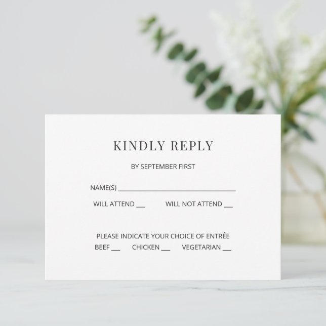 Modern Minimal Wedding RSVP Card Einladung (Stehend Vorderseite)