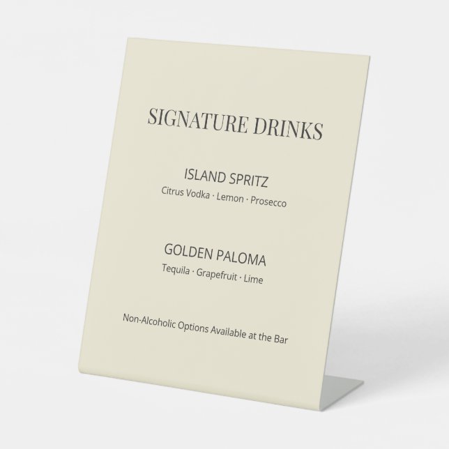 Modern Minimal Wedding Signature Drinks Sign Sockelschild (Vorderseite)