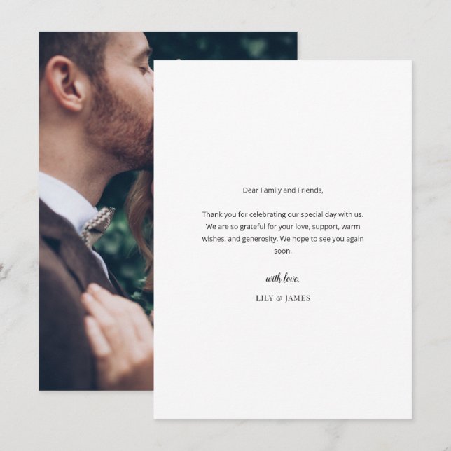 Modern Minimal Wedding Thank You Card with Photo Dankeskarte (Vorne/Hinten)
