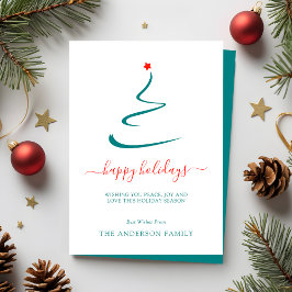 Modern Minimal Weihnachtsbaum Red Star Einfach Feiertagskarte