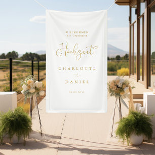 Modern, minimal, weißer "Willkommen" Hochzeit Banner