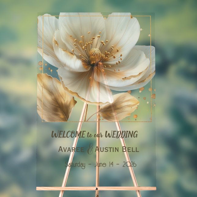 Modern Minimal White and Gold Poppy Acrylic Sign (Neutre)