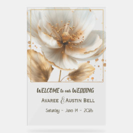 Modern Minimal White and Gold Poppy Acrylic Sign Acrylschild