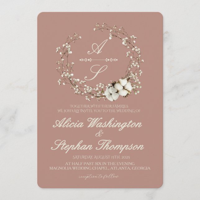 Modern Minimal Winter Floral Wedding Einladung (Vorderseite)