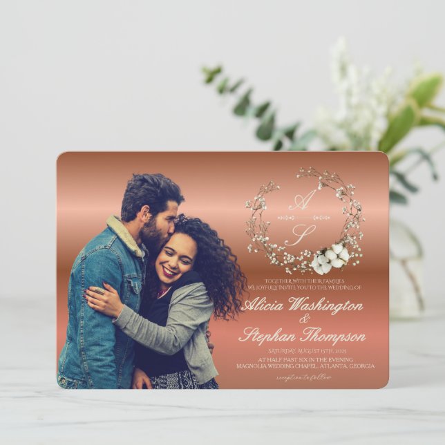 Modern Minimal Winter Floral Wedding Einladung (Stehend Vorderseite)