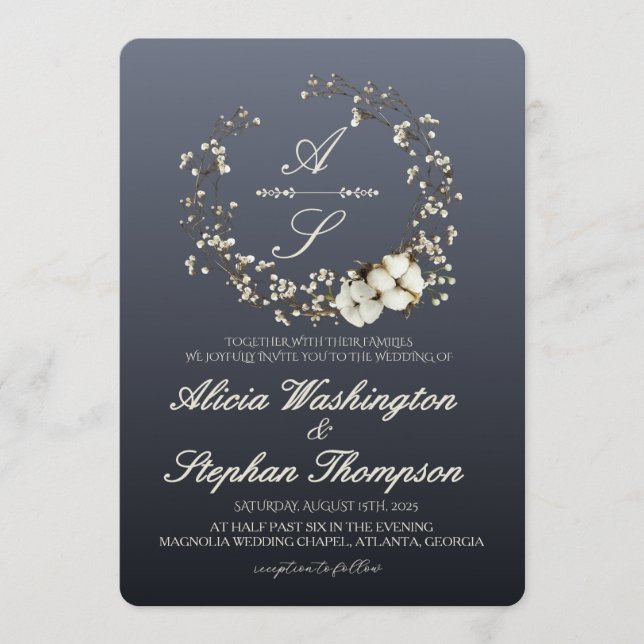 Modern Minimal Winter Floral Wedding Einladung (Vorderseite)