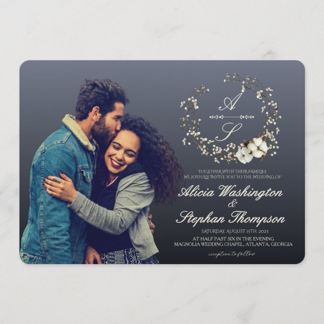 Modern Minimal Winter Floral Wedding Einladung (Vorderseite)