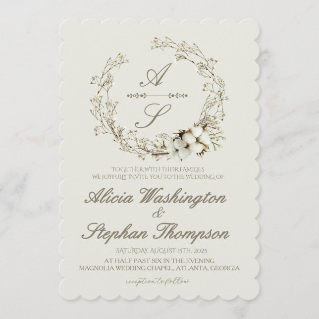 Modern Minimal Winter Floral Wedding Einladung (Vorderseite)