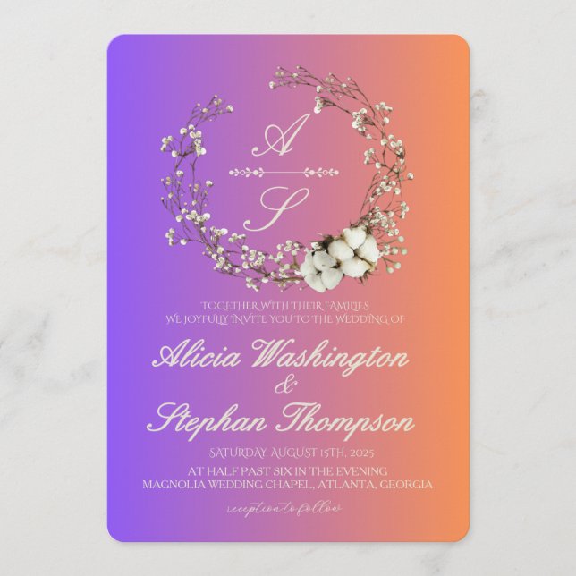 Modern Minimal Winter Floral Wedding Einladung (Vorderseite)