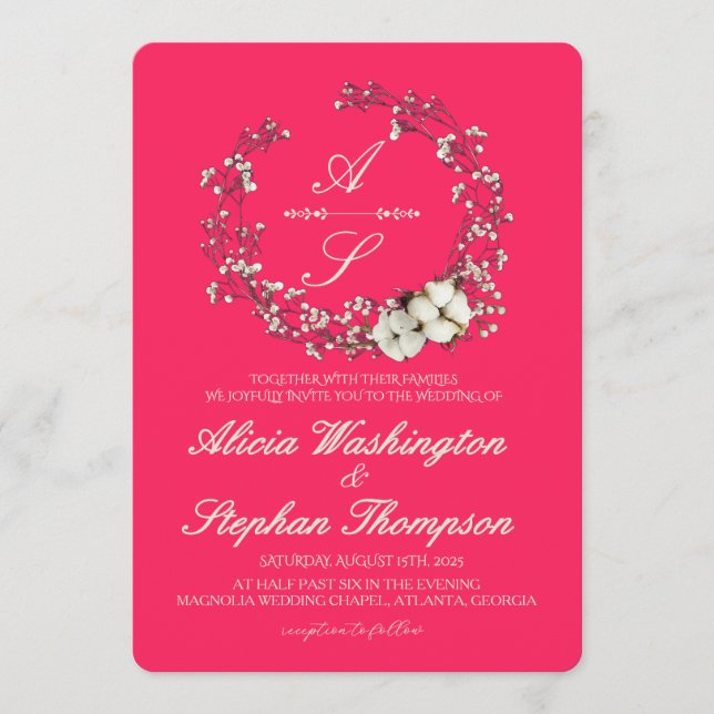 Modern Minimal Winter Floral Wedding Einladung (Vorderseite)