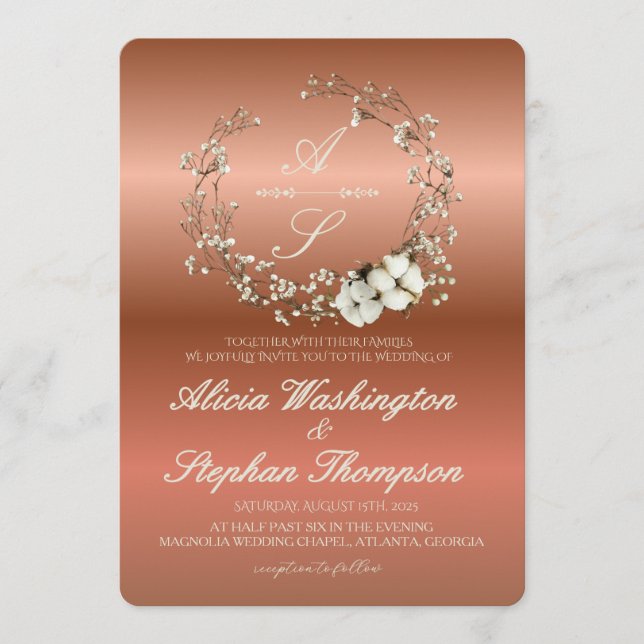 Modern Minimal Winter Floral Wedding Einladung (Vorderseite)