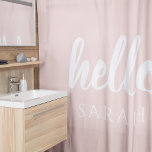 Modern minimale Pastel Pink Hallo und Sie nennen Duschvorhang<br><div class="desc">Modern minimale Pastel Pink Hallo und Sie nennen</div>