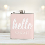 Modern minimale Pastel Pink Hallo und Sie nennen Flachmann<br><div class="desc">Modern minimale Pastel Pink Hallo und Sie nennen</div>