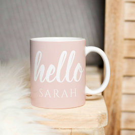 Modern minimale Pastel Pink Hallo und Sie nennen Kaffeetasse
