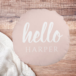 Modern minimale Pastel Pink Hallo und Sie nennen Rundes Kissen