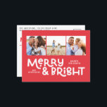 Modern minimale Typografie 3 Foto Weihnachtsspass Feiertagspostkarte<br><div class="desc">Mit dieser lustigen,  farbenfrohen Weihnachtskarte ist alles vielleicht nicht ruhig,  aber trotzdem hell. Mit Platz für 3 quadratische Fotos,  in einer Auswahl von Farben erhältlich.</div>