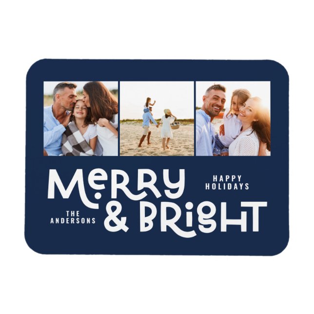 Modern minimale Typografie 3 Foto Weihnachtsspass Magnet (Horizontal)