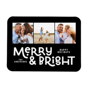 Modern minimale Typografie 3 Foto Weihnachtsspass  Magnet