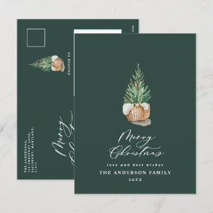 Modern minimaler Aquarellgrün Weihnachtsbaum Feiertagspostkarte