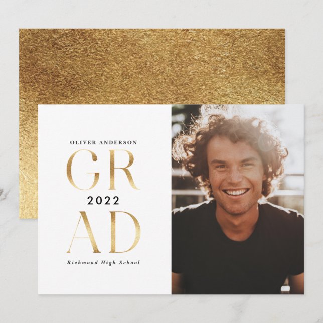 Modern minimaler typografischer Foto Abschluss Gol Einladung (Vorne/Hinten)
