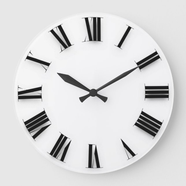 Modern Minimalism Black White Roman Numbers Große Wanduhr (Vorderseite)
