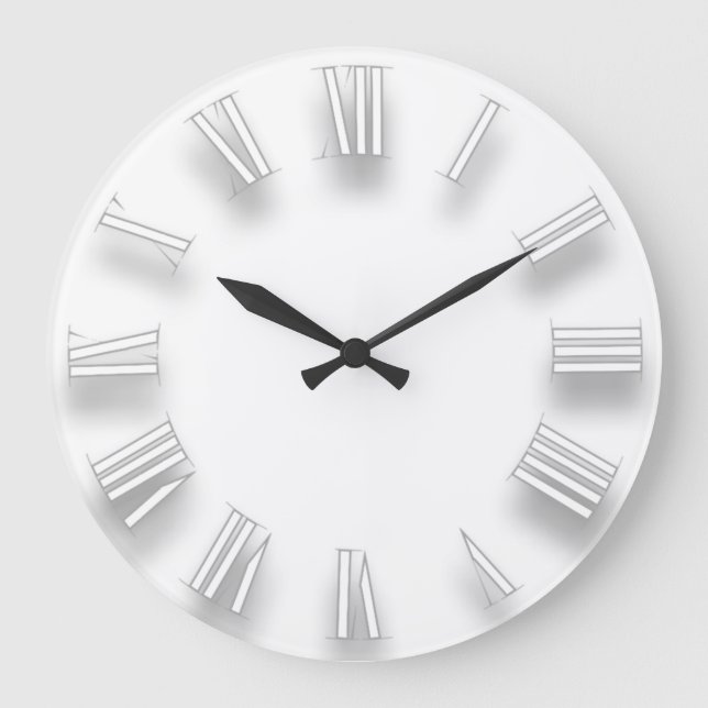 Modern Minimalism White Gray 3D Roman Numbers Große Wanduhr (Vorderseite)