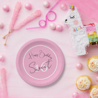 Modern Minimalist 16th Pink White Black Birthday Pappteller