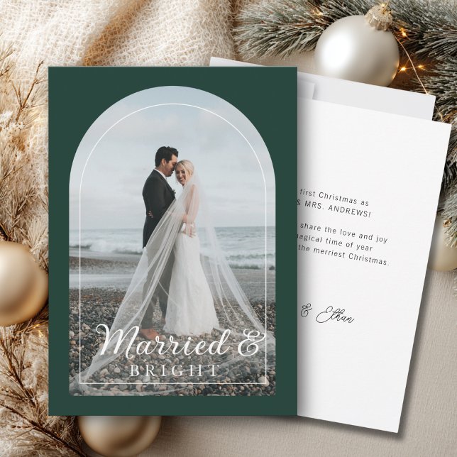 Modern Minimalist 1 Photo Married & Bright  Dankes Dankeskarte (Modern Minimalist 1 Photo Married & Bright Thank You Card)